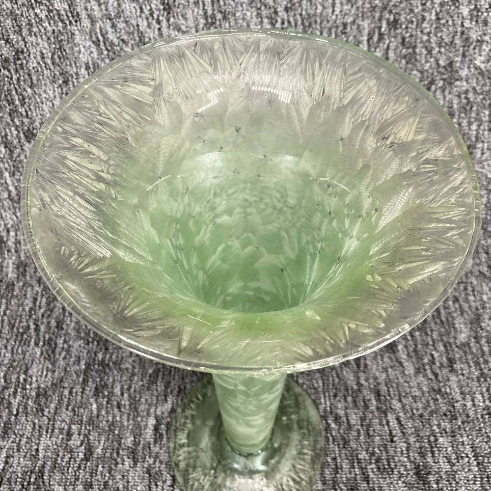 Spain Glass Trumpet Vase Large Green Textured Swirl Floral Centerpiece Decor - Picture 2 of 8